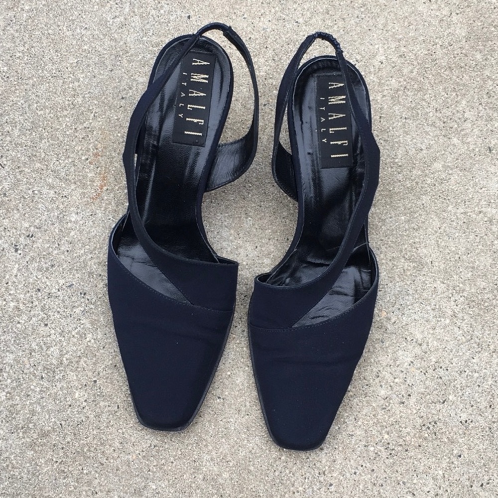 Size 7 1/2, Amalfi Strappy Heels, Navy Blue